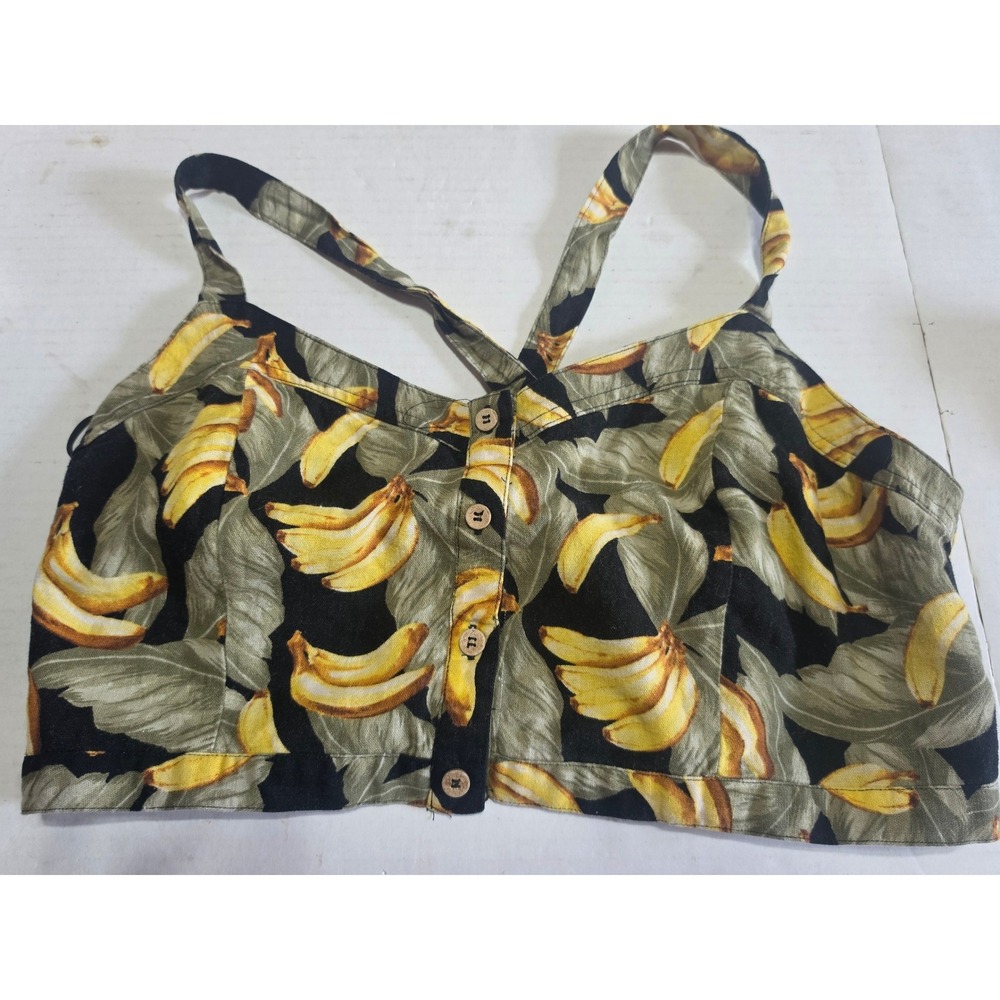 Forever 21 Plus Size Banana Print Cropped Tank Top Tropical Button Front 2X